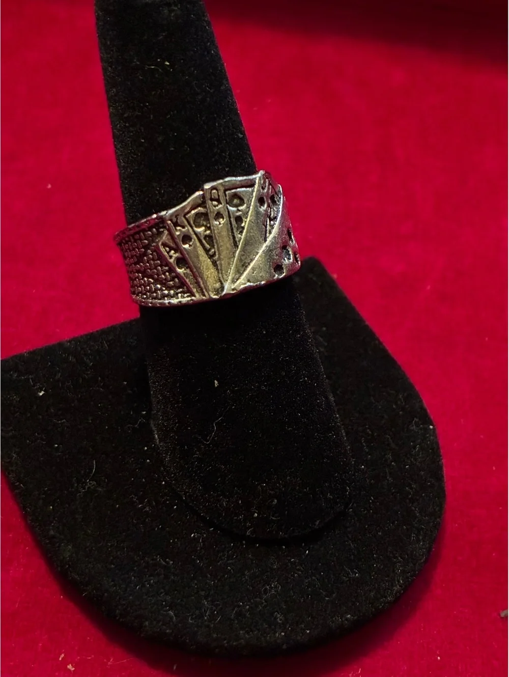 Vintage Silver-Tone Playing Cards Ring – Poker Royal Flush, Size Adjustable